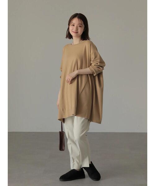 AMERICAN HOLIC（アメリカンホリック）の「クルーネック編地違いニットチュニック（ニット/セーター・レディース・アイボリー/キャメル/サックスブルー/ブラック/ライトベージュ・M/L）」の9枚目の写真