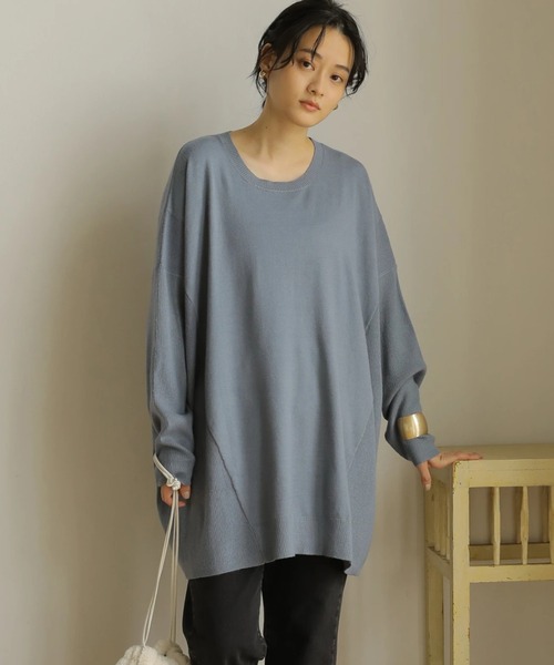 AMERICAN HOLIC（アメリカンホリック）の「クルーネック編地違いニットチュニック（ニット/セーター・レディース・アイボリー/キャメル/サックスブルー/ブラック/ライトベージュ・M/L）」の5枚目の写真