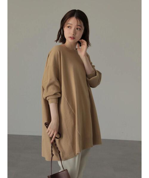 AMERICAN HOLIC（アメリカンホリック）の「クルーネック編地違いニットチュニック（ニット/セーター・レディース・アイボリー/キャメル/サックスブルー/ブラック/ライトベージュ・M/L）」の4枚目の写真