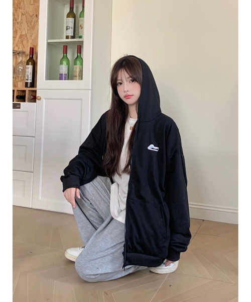セール】ルーズ オーバーシルエット シンプルパーカー ジップパーカ
