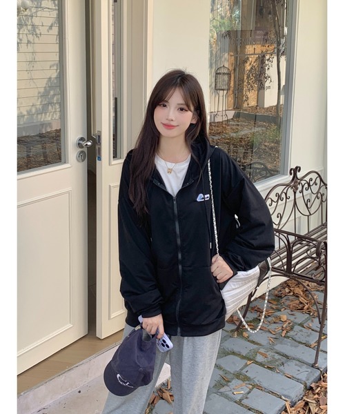 ルーズ オーバーシルエット シンプルパーカー ジップパーカ スウェット