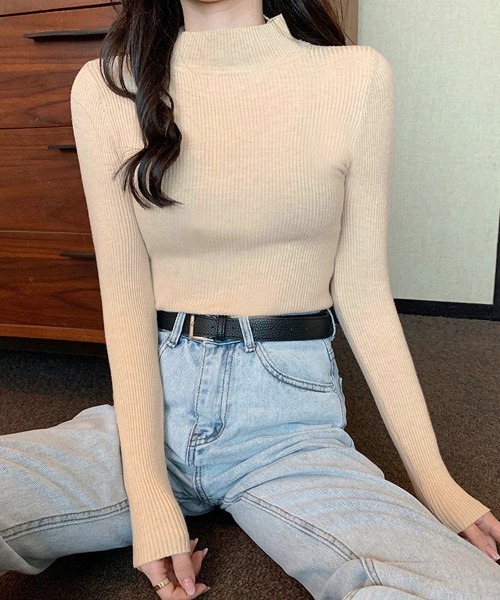 DAY CLOSET（デイ クローゼット）の「【低身長・小柄さんサイズ】レディース ハイネックのタイトリブニットセータートップス（ニット/セーター・レディース・ブラック/ブルー系その他/グレー/ホワイト/ベージュ/モカ/ブラウン/レッド/グリーン/ライトグリーン/ワインレッド/イエロー/パープル/ローズ/ピンク/ライトブルー/オレンジ/レンガ・ONE SIZE）」の7枚目の写真