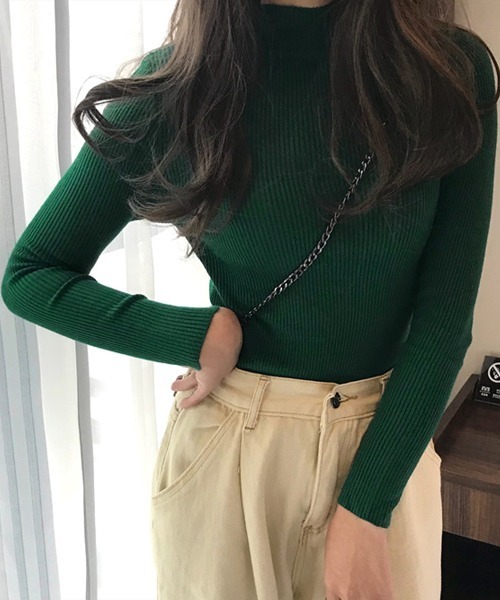 DAY CLOSET（デイ クローゼット）の「【低身長・小柄さんサイズ】レディース ハイネックのタイトリブニットセータートップス（ニット/セーター・レディース・ブラック/ブルー系その他/グレー/ホワイト/ベージュ/モカ/ブラウン/レッド/グリーン/ライトグリーン/ワインレッド/イエロー/パープル/ローズ/ピンク/ライトブルー/オレンジ/レンガ・ONE SIZE）」の8枚目の写真