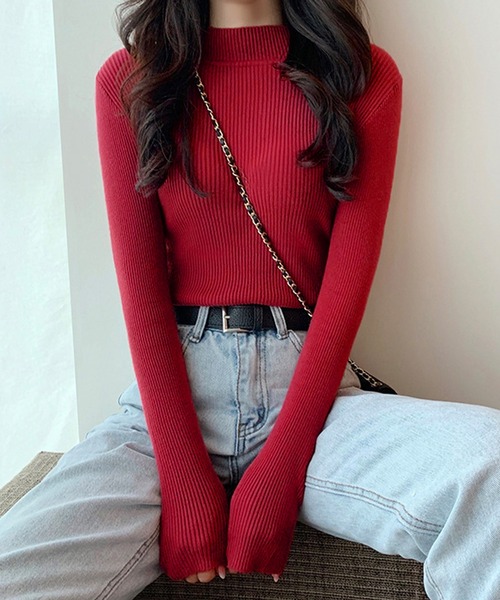 DAY CLOSET（デイ クローゼット）の「【低身長・小柄さんサイズ】レディース ハイネックのタイトリブニットセータートップス（ニット/セーター・レディース・ブラック/ブルー系その他/グレー/ホワイト/ベージュ/モカ/ブラウン/レッド/グリーン/ライトグリーン/ワインレッド/イエロー/パープル/ローズ/ピンク/ライトブルー/オレンジ/レンガ・ONE SIZE）」の15枚目の写真