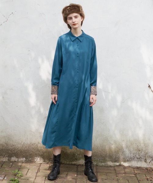 idem(イデム)の「side frill shirt onepiece/サイドフリルシャツワンピース(ワンピース・レディース・グリーン/マスタード・FREE)」の3枚目の写真