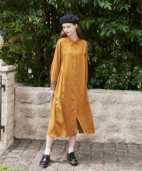 idem(イデム)の「side frill shirt onepiece/サイドフリルシャツワンピース(ワンピース・レディース・グリーン/マスタード・FREE)」の4枚目の写真