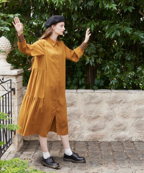 idem(イデム)の「side frill shirt onepiece/サイドフリルシャツワンピース(ワンピース・レディース・グリーン/マスタード・FREE)」の8枚目の写真