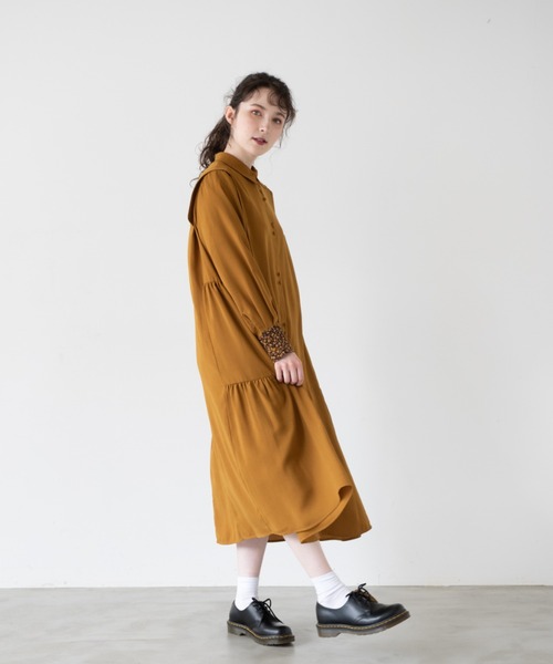 idem(イデム)の「side frill shirt onepiece/サイドフリルシャツワンピース(ワンピース・レディース・グリーン/マスタード・FREE)」の6枚目の写真