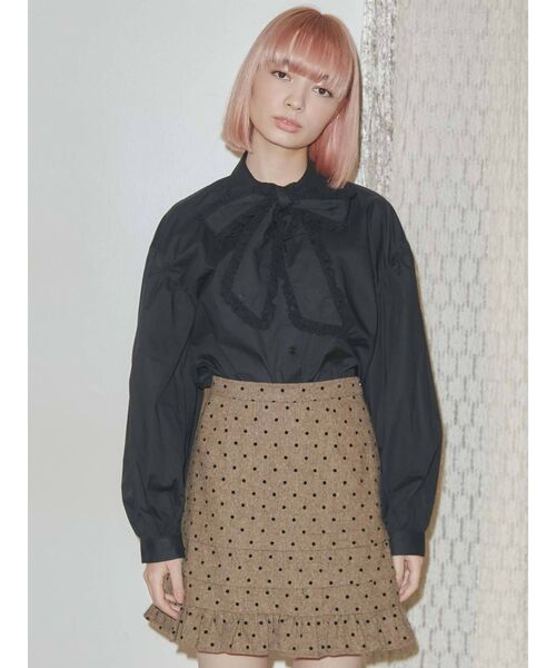 merry jenny（メリージェニー）の「ピンドットタックフリルミニスカート（スカート・レディース・ブラウン/グレー・FREE）」の17枚目の写真
