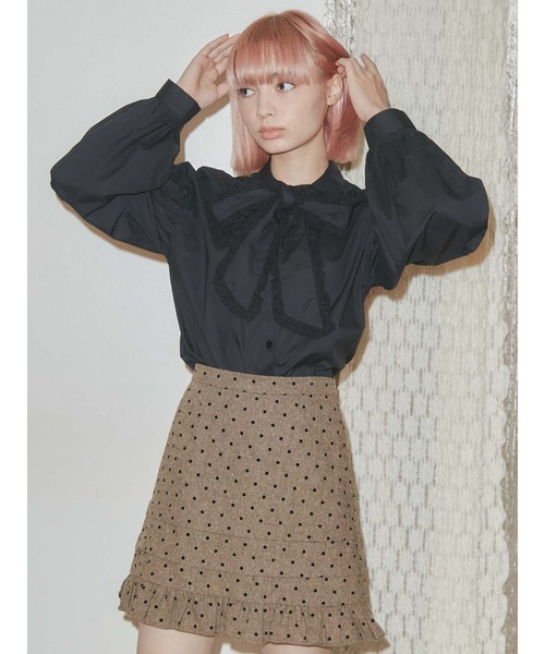merry jenny（メリージェニー）の「ピンドットタックフリルミニスカート（スカート・レディース・ブラウン/グレー・FREE）」の3枚目の写真