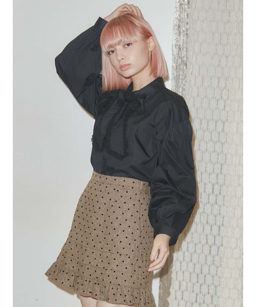 merry jenny（メリージェニー）の「ピンドットタックフリルミニスカート（スカート・レディース・ブラウン/グレー・FREE）」の13枚目の写真