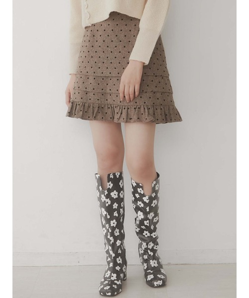 merry jenny（メリージェニー）の「ピンドットタックフリルミニスカート（スカート・レディース・ブラウン/グレー・FREE）」の5枚目の写真