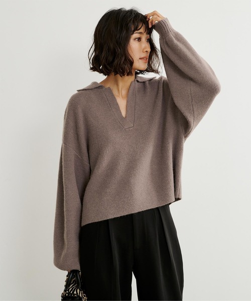 UR'S（ユアーズ）の「もちもちスキッパーニット（ニット/セーター・レディース・アイボリー/モカ/ブラック・M）」の3枚目の写真