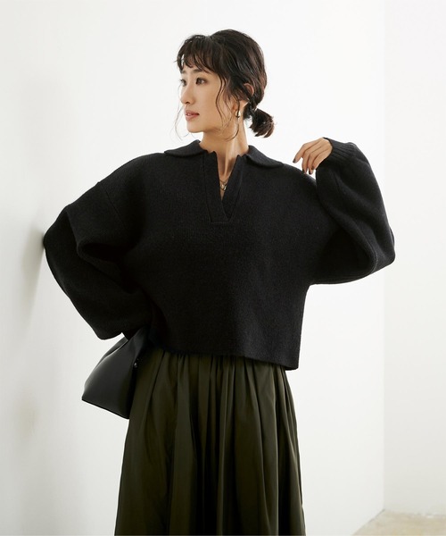 UR'S（ユアーズ）の「もちもちスキッパーニット（ニット/セーター・レディース・アイボリー/モカ/ブラック・M）」の15枚目の写真