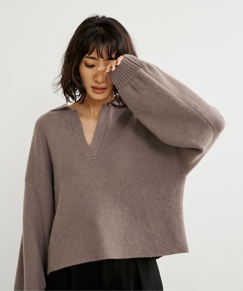 UR'S（ユアーズ）の「もちもちスキッパーニット（ニット/セーター・レディース・アイボリー/モカ/ブラック・M）」の11枚目の写真