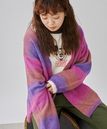 WEB限定/片畦編みグラデーションニットカーデ