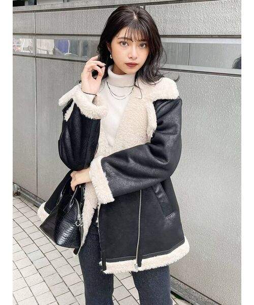 MURUA(ムルーア)の「ルーズフェイクムートン(ブルゾン・レディース・ブラック・1/2)」の6枚目の写真