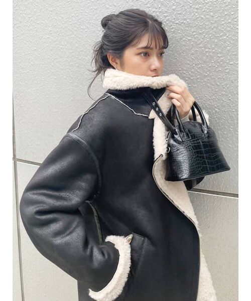 MURUA(ムルーア)の「ルーズフェイクムートン(ブルゾン・レディース・ブラック・1/2)」の8枚目の写真