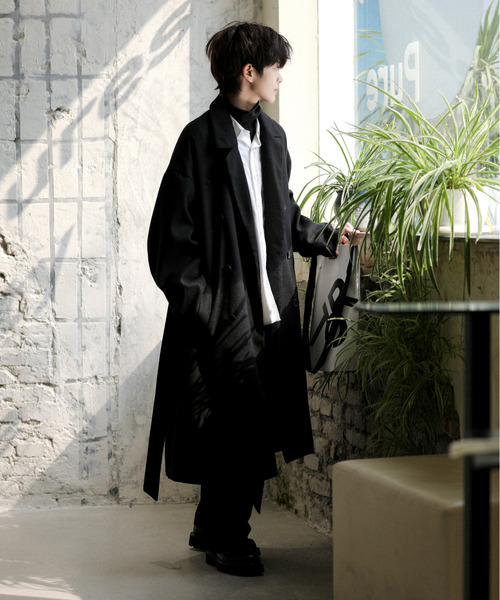 neos（ネオス）の「【neos -addictive design-】オーバーシルエット ウールライク ロング トレンチ ラップコート（トレンチコート・メンズ・ライトベージュ/サックスブルー/ブラウン/ベージュ/ブラック・MEDIUM/LARGE）」の8枚目の写真