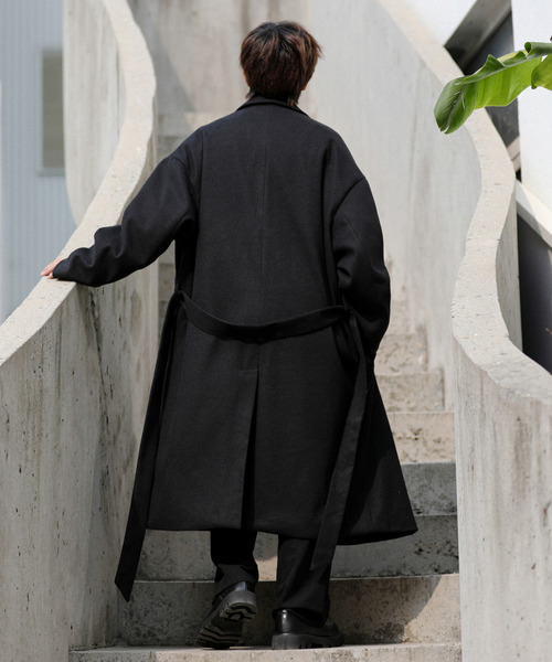 neos（ネオス）の「【neos -addictive design-】オーバーシルエット ウールライク ロング トレンチ ラップコート（トレンチコート・メンズ・ライトベージュ/サックスブルー/ブラウン/ベージュ/ブラック・MEDIUM/LARGE）」の9枚目の写真