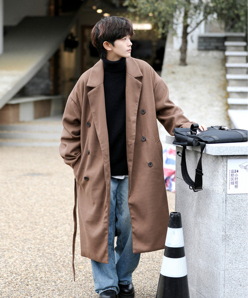 neos（ネオス）の「【neos -addictive design-】オーバーシルエット ウールライク ロング トレンチ ラップコート（トレンチコート・メンズ・ライトベージュ/サックスブルー/ブラウン/ベージュ/ブラック・MEDIUM/LARGE）」の11枚目の写真