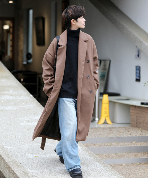 neos（ネオス）の「【neos -addictive design-】オーバーシルエット ウールライク ロング トレンチ ラップコート（トレンチコート・メンズ・ライトベージュ/サックスブルー/ブラウン/ベージュ/ブラック・MEDIUM/LARGE）」の14枚目の写真