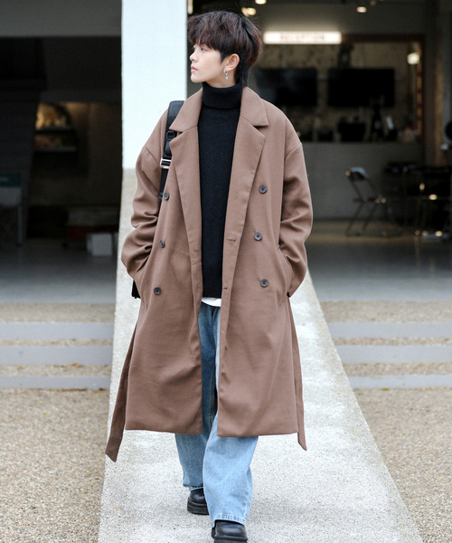 neos（ネオス）の「【neos -addictive design-】オーバーシルエット ウールライク ロング トレンチ ラップコート（トレンチコート・メンズ・ライトベージュ/サックスブルー/ブラウン/ベージュ/ブラック・MEDIUM/LARGE）」の15枚目の写真