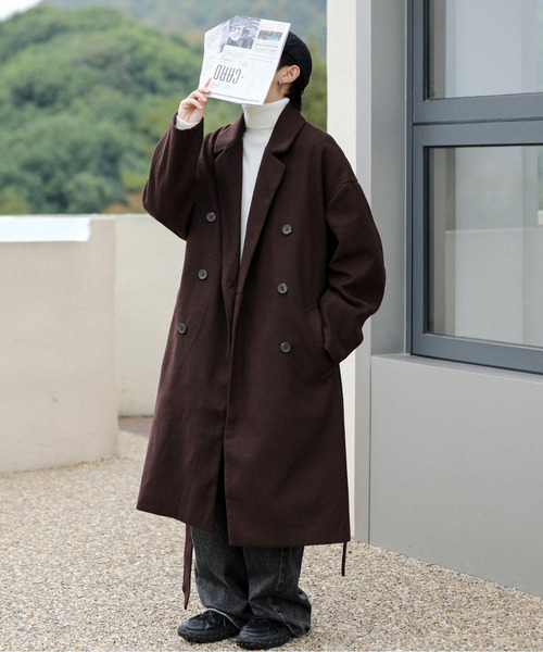 neos（ネオス）の「【neos -addictive design-】オーバーシルエット ウールライク ロング トレンチ ラップコート（トレンチコート・メンズ・ライトベージュ/サックスブルー/ブラウン/ベージュ/ブラック・MEDIUM/LARGE）」の20枚目の写真