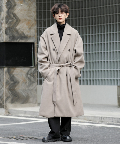 neos（ネオス）の「【neos -addictive design-】オーバーシルエット ウールライク ロング トレンチ ラップコート（トレンチコート・メンズ・ライトベージュ/サックスブルー/ブラウン/ベージュ/ブラック・MEDIUM/LARGE）」の22枚目の写真