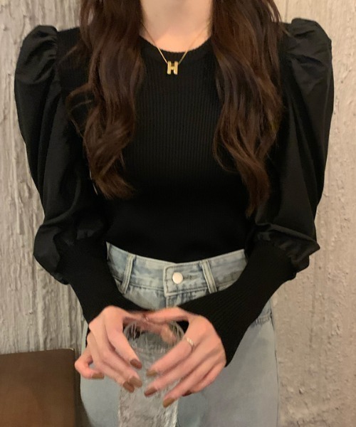 Loueme(ルエム)の「異素材ドッキングパワショルリブトップス(Tシャツ/カットソー・レディース・ホワイト/ブラック・FREE)」の19枚目の写真