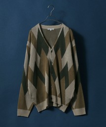 Total Pattern Jacquard Knit Cardigan/総柄 ジャガード ルーズニットカーディガン