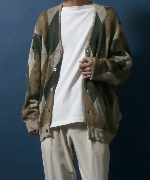 ANPAS（アンパス）の「Total Pattern Jacquard Knit Cardigan/総柄 ジャガード ルーズニットカーディガン（カーディガン/ボレロ・メンズ・ベージュ/アイボリー・M/L）」の12枚目の写真