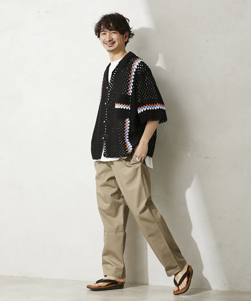 追加》CALIFORNIA クロシェアミ 半袖ニットシャツ'LINE'（シャツ