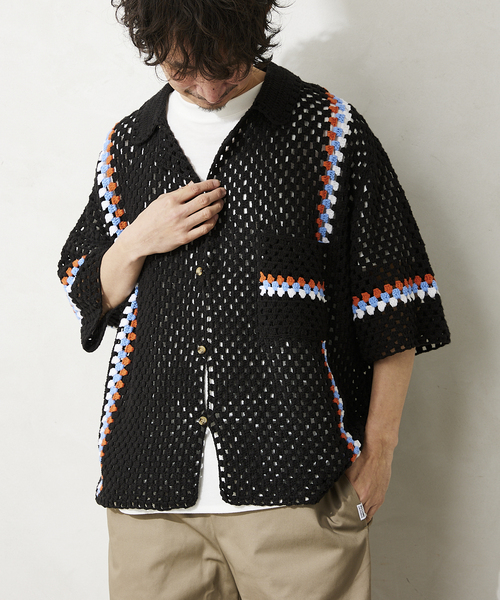 CALIFORNIA クロシェアミ 半袖ニットシャツ 追加》CALIFORNIA クロシェアミ 半袖ニットシャツ'LINE'（シャツ