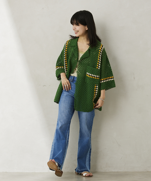 追加》CALIFORNIA クロシェアミ 半袖ニットシャツ'LINE'（シャツ