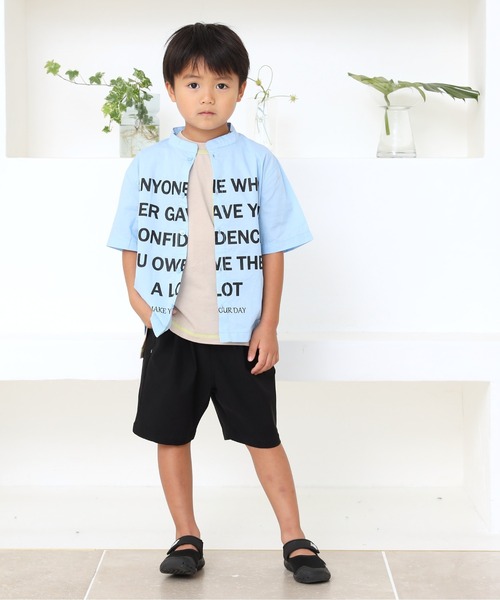 MAKE YOUR DAY(メイクユアデイ)の「ロゴプリントバンドカラーシャツ■80~140cm(シャツ/ブラウス・キッズ・オフホワイト/サックスブルー・90/100/110/120/80/130/140)」の6枚目の写真
