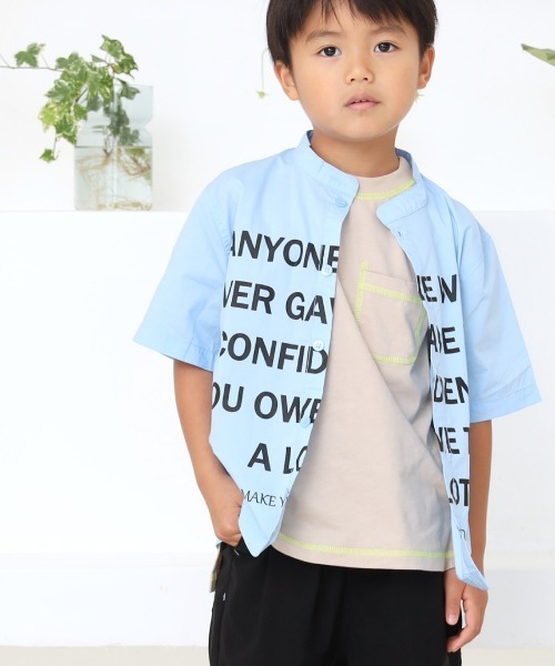 MAKE YOUR DAY(メイクユアデイ)の「ロゴプリントバンドカラーシャツ■80~140cm(シャツ/ブラウス・キッズ・オフホワイト/サックスブルー・90/100/110/120/80/130/140)」の8枚目の写真