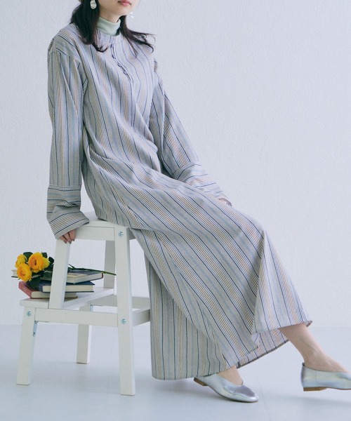 acro（アクロ）の「ストライプ2WAYワンピース/AC1311（ワンピース・レディース・ベージュ/ブルー・ﾌﾘ-）」の2枚目の写真