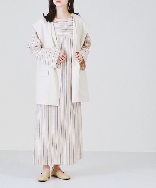 acro（アクロ）の「ストライプ2WAYワンピース/AC1311（ワンピース・レディース・ベージュ/ブルー・ﾌﾘ-）」の5枚目の写真