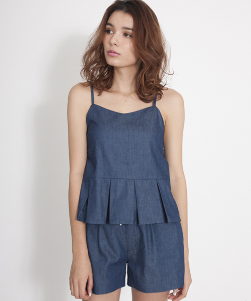 MILKFED.（ミルクフェド）の「N/S PEPLUM BUSTIER　（ぺプラムビスチェ/無地・ストライプ）（キャミソール・レディース・ブルー/インディゴブルー・MEDIUM/SMALL）」の2枚目の写真