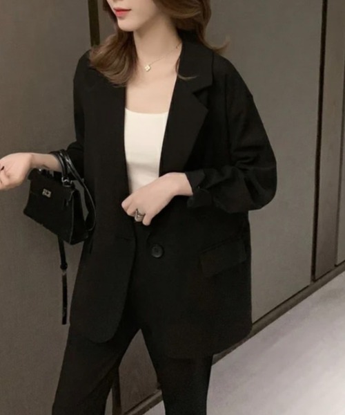 sakishimatokyo(サキシマトーキョー)の「カラーセットアップ(ノーカラージャケット・レディース・ブラック/ベージュ/アイボリー・FREE)」の2枚目の写真
