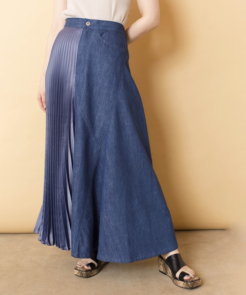 OSMOSIS（オズモーシス）の「プリーツ切替デニムスカート（デニムスカート・レディース・ライトブルー/ネイビー/ブルー・ONE SIZE）」の3枚目の写真