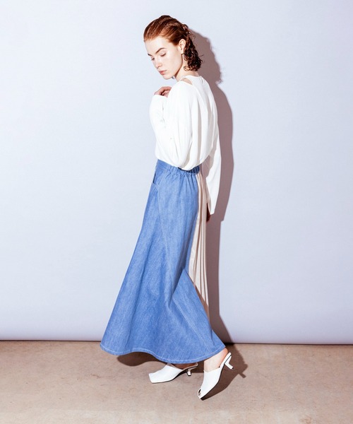 OSMOSIS（オズモーシス）の「プリーツ切替デニムスカート（デニムスカート・レディース・ライトブルー/ネイビー/ブルー・ONE SIZE）」の20枚目の写真