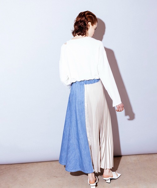 OSMOSIS（オズモーシス）の「プリーツ切替デニムスカート（デニムスカート・レディース・ライトブルー/ネイビー/ブルー・ONE SIZE）」の8枚目の写真