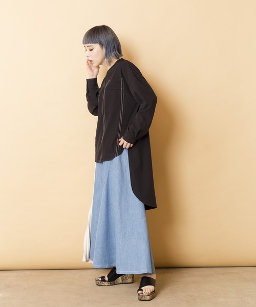 OSMOSIS（オズモーシス）の「プリーツ切替デニムスカート（デニムスカート・レディース・ライトブルー/ネイビー/ブルー・ONE SIZE）」の17枚目の写真