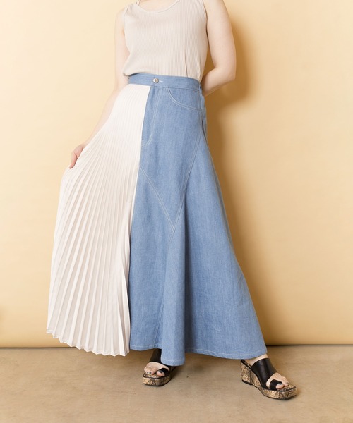 OSMOSIS（オズモーシス）の「プリーツ切替デニムスカート（デニムスカート・レディース・ライトブルー/ネイビー/ブルー・ONE SIZE）」の22枚目の写真