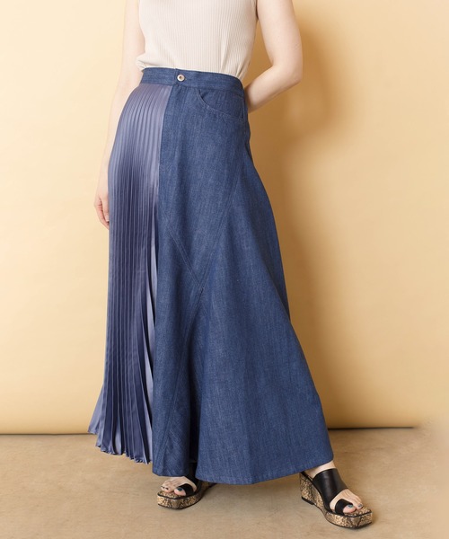 OSMOSIS（オズモーシス）の「プリーツ切替デニムスカート（デニムスカート・レディース・ライトブルー/ネイビー/ブルー・ONE SIZE）」の10枚目の写真