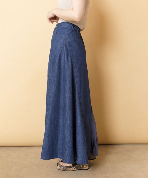 OSMOSIS（オズモーシス）の「プリーツ切替デニムスカート（デニムスカート・レディース・ライトブルー/ネイビー/ブルー・ONE SIZE）」の6枚目の写真