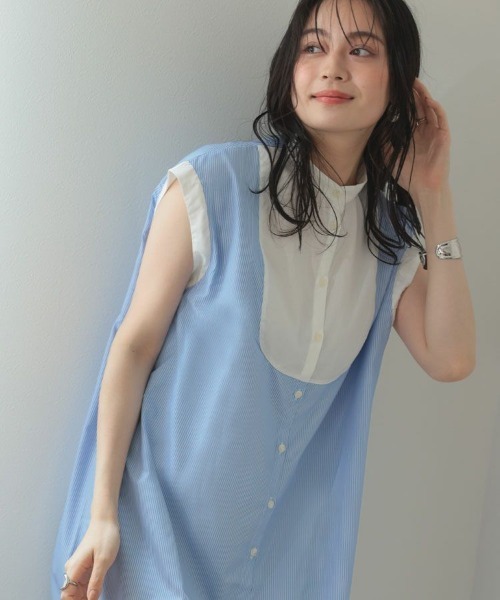 DONOBAN（ドノバン）の「ストライプブザム切替ワンピース（シャツワンピース・レディース・ホワイト/ライトブルー・F）」の7枚目の写真