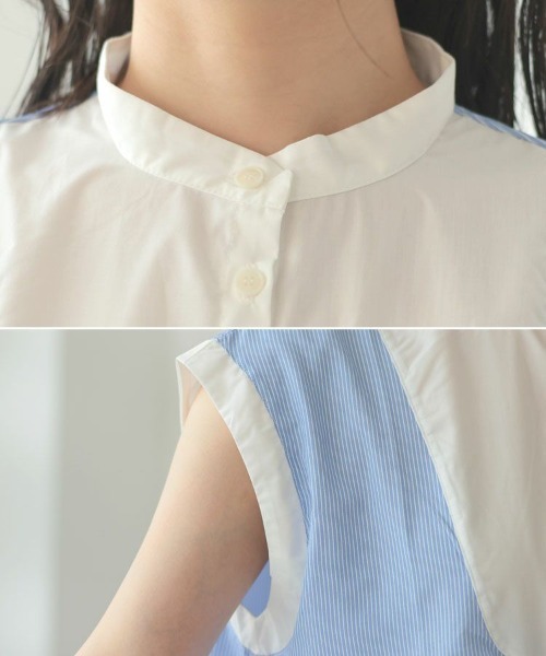 DONOBAN（ドノバン）の「ストライプブザム切替ワンピース（シャツワンピース・レディース・ホワイト/ライトブルー・F）」の14枚目の写真